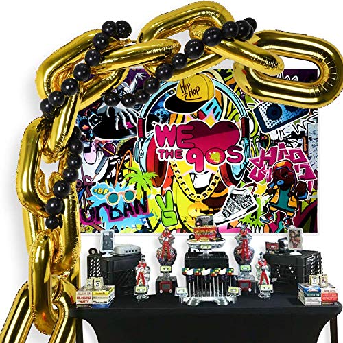 Product Cover 41 Pack 90s Party Decorations Balloon Garland Kit, Hip Pop Theme Backdrop, 10 Chain Balloons,30 Link Balloons for 80s 90s Hip Hop Retro Disco Theme Birthday Wedding Supplies Photo Booth Props
