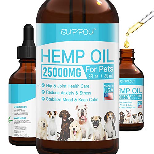 Product Cover SUPPOU Hemp Oil for Dogs Cats - 25000 MG - Pet Hemp Oil - Support Hip & Joint Health, Separation Anxiety, Omega-3, 6, 9