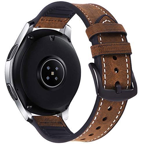 Product Cover Fullife Compatible with Galaxy Watch 46mm Bands Leather and Silicone Hybrid Sports Band Replacement for Samsung Galaxy Watch 46mm Band Galaxy Watch Band Smart Watch, Coffee