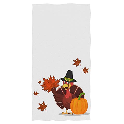 Product Cover Thanksgiving Turkey Pumpkin Hand Towels 16x30 in Bathroom Towel, Fall Autumn Maple Leaves Ultra Soft Highly Absorbent Small Bath Towel Give Thanks Bathroom Decor Gifts