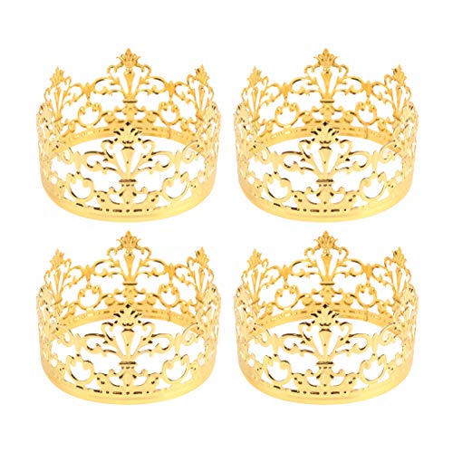 Product Cover Fasmov 4 Pack Mini Prinrcess Gold Crown Cake Topper for Wedding Birthday Party Cake Decoration (Gold)