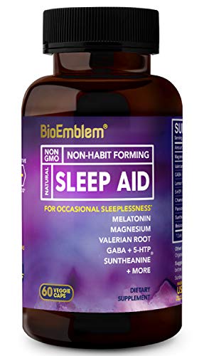 Product Cover BioEmblem Natural Sleep Aid for Adults with Melatonin, Valerian Root, Suntheanine & More | Fast, Deep Sleep Supplement | Herbal Sleeping Pills | 60 Capsules