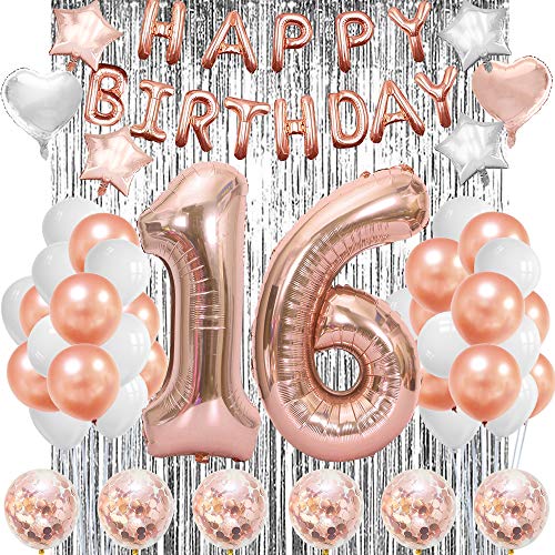 Product Cover Rose Gold Sweet 16 Party Supplies-Sweet 16 Balloons 16th Birthday Gifts for Girls