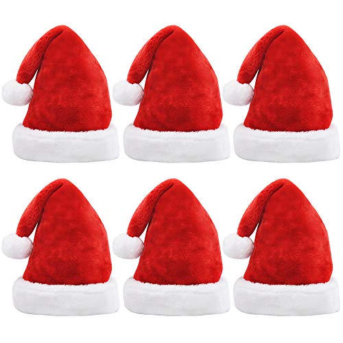 Product Cover JOYIN 6 Pcs Deluxe Santa Hats with Red Velvet & Plush Trim, Christmas Hats Bulk, Christmas Holiday Favors and Party Supplies for Kids and Adults