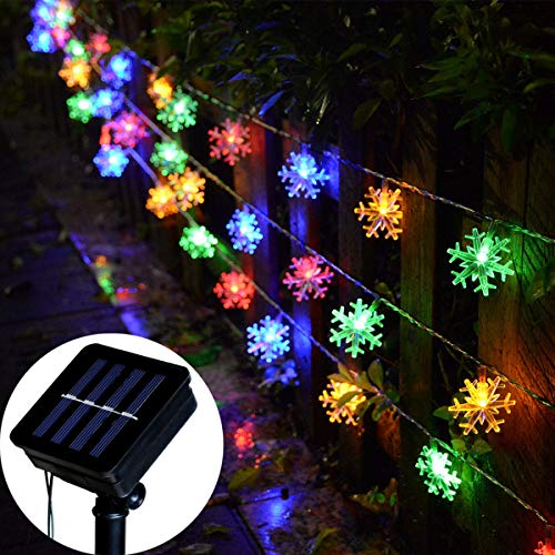 Product Cover Homeleo 30ft 50 LED Solar Christmas Snowflake Lights, Outdoor LED Snowflake Lights, Multi-Color Snowflake Lights String for Xmas Backyard Garden Patio Decorations