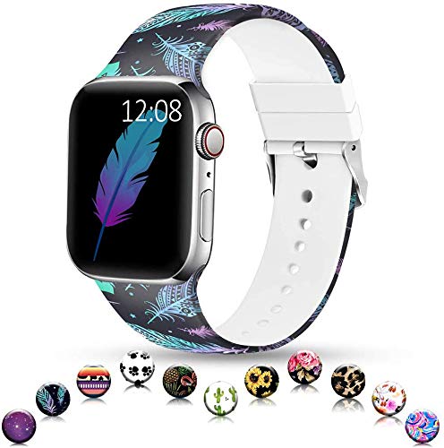 Product Cover Sunnywoo Sport Band Compatible with Apple Watch 38mm 40mm 42mm 44mm, Soft Silicone Floral Fadeless Strap Bands for iWatch Series 4, Series 3, Series 2, Series 1，Sport Edition Women Men