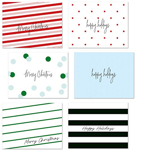 Product Cover Merry Christmas Happy Holidays Blank Greeting Cards, Bulk Box Set Pack of 36 Assorted Cardstock & Envelopes for Kids, Business, Family, Friends (Polka Dot & Stripe)