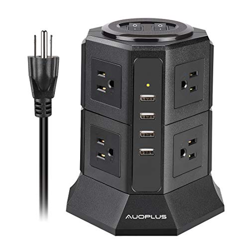 Product Cover Tower Power Strip, AUOPLUS Multi Plug Surge Protector with 8 Outlets and 4 USB Ports, 6.6 Ft Extension Cord, Desktop Charging Station for Computer Laptops iPhone Mobile Devices Home Office Dorm
