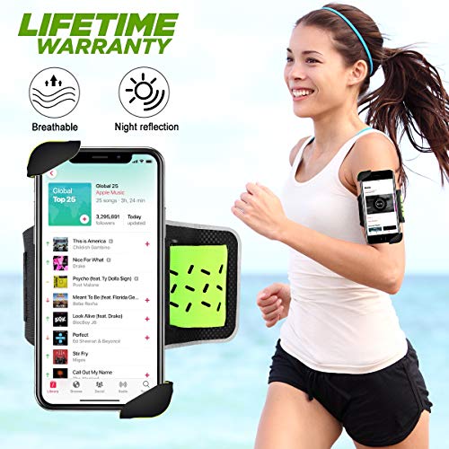 Product Cover Sinkry Cell Phone Armband, Phone Holder for Running, Sports Arm Bands for iPhone 11 Pro Max/X XR XS Max/ 8 Plus/7 Plus/6S Plus/6 Plus and 4~6.5 Inch Phones (Green)