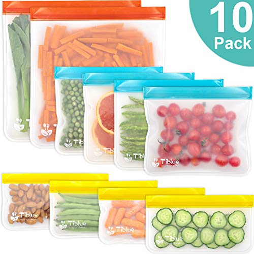 Product Cover Reusable Food Storage Bags - 10 PCS BPA FREE Freezer Bags(2 Gallon Bags + 4 Reusable Sandwich Bags + 4 Reusable Snack Bags) LEAKPROOF Reusable Lunch Ziplock Bags for Food Travel Make-up Home Organize