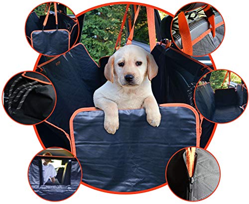 Product Cover Dog Car Hammock for Cars, Trucks and SUVs - Heavy Duty, Non Slip, 100% Waterproof, Mesh Window, Full 5 Side Zip Up Protection. Dog Car Seat Cover with Unique PVC Wipe Clean Reversible Side