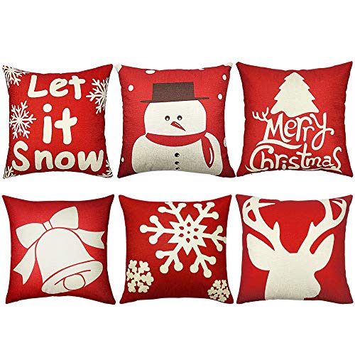 Product Cover ADAWNOW 6PCS Christmas Pillow Covers 18x18 Christmas Decorations Merry Christmas Throw Pillow Cover Decorative Square Cushion Pillowcase Shams Sofa Couch Bed Car Home Décor Thanksgiving Day Xmas Gifts