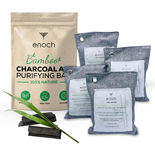 Product Cover Enoch Air Purifying Charcoal Bamboo Bag (4x200g) Activated Odor Eliminator, Natural Air Freshener Remove Odor and Moisture. Air Deodorizer Bags for or Homes, Cars, Shoes, Fridges, and Closets