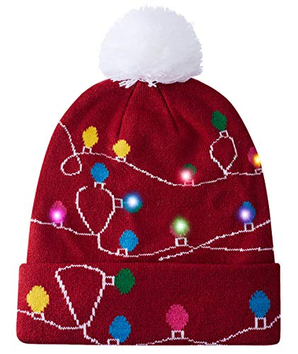 Product Cover Light Up Christmas Hats Funny Ugly Christmas Beanies Red LED String Light Stylish LED Flashing Winter Soft Knitted Xmas New Year Party Cap Best Presents for Family Friends Studengts