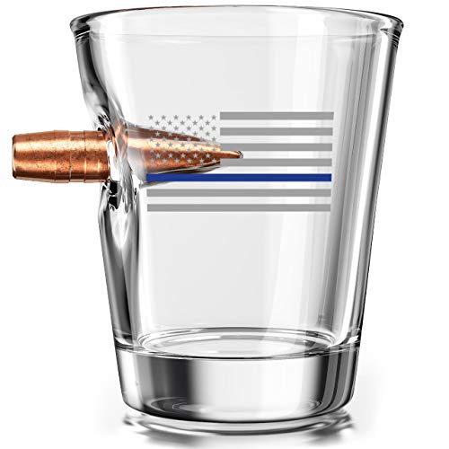 Product Cover .308 Authentic Solid Copper Projectile Shot Glass - Thin Blue Line Police Flag