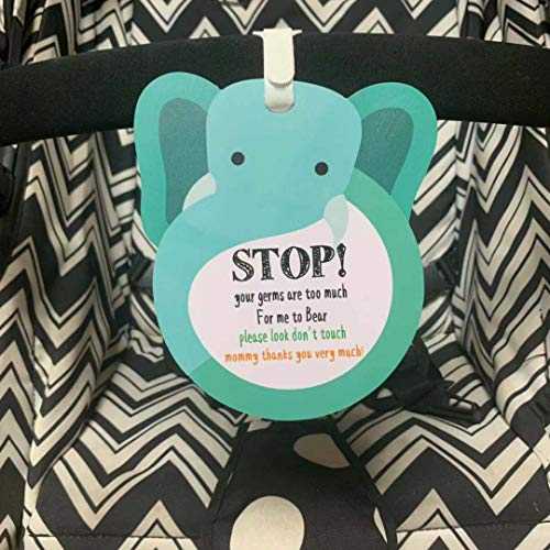 Product Cover Elephant-Stop,Please Look,Don't Touch Baby Sign Tag (Girl Sign, Newborn, Baby Car Seat Tag, Baby Bed Tag,Stroller Tag, Carrycot Basket Tag,Baby Preemie No Touching Car Seat Sign Tag) W/Hanging Straps