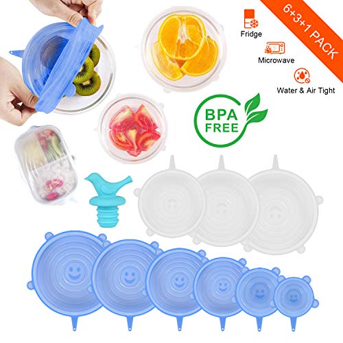Product Cover EZHome Silicone Stretch Lids Reusable, Silicone Lids BPA Free Durable, Flexible and Expandable, Suitable for Keeping Food Fresh, 10-Pack of Various Sizes&Shapes of Silicone Lids for Containers, Bowls
