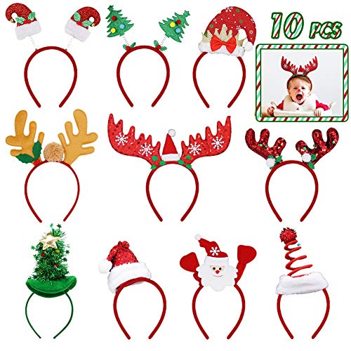 Product Cover ATDAWN 10 Pack Christmas Headbands, Reindeer Antler Santa Hat Headbands for Christmas Holiday Parties
