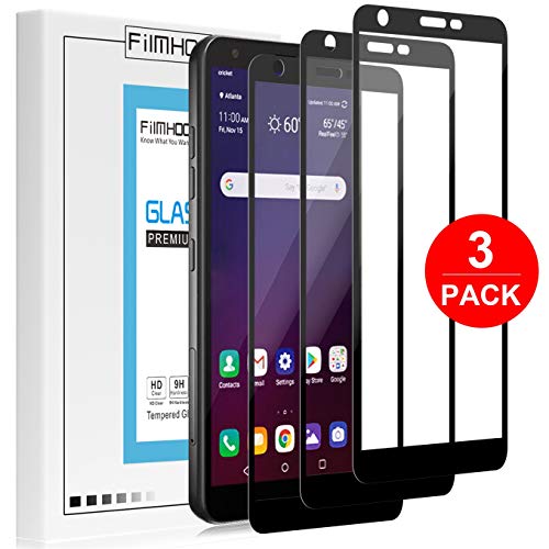 Product Cover FilmHoo[3 Pack] Compatible LG Aristo 4+/4 Plus/Prime 2 Screen Protector,LG Escape Plus/K30 2019/lg journey lte screen protector/Arena 2 Screen Protector Tempered Glass[Full Coverage,Lifetime Replacement Warranty(Black)