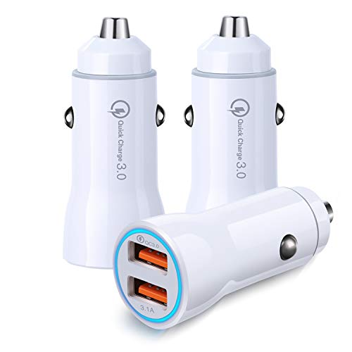 Product Cover Dual USB Car Charger, OKRAY 3 Pack 30W Fast Charging USB Car Charger Adapter with QC 3.0 & 3.1A Port Compatible iPhone Xs/XS Max/XR/X/8/7/Plus, Galaxy S10/S9/S8 Plus, iPad, Tablet, LG, HTC(All White)