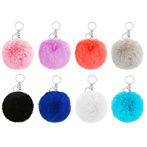 Product Cover Auihiay 8 Pieces Pom Poms Keychain Fluffy Faux Rabbit Fur Pompoms Keychains for Girls Women