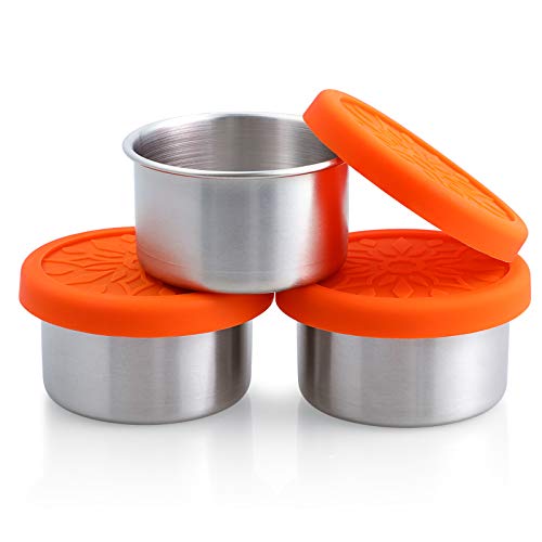 Product Cover SUKKI Stainless Steel Condiment Containers - 3 x 3.4oz Salad Dressing Containers with Food Grade and Leakproof Silicone Lids - for Snacks, Desserts, Souffle, Baby Food