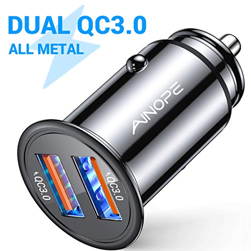 Product Cover AINOPE USB Car Charger, [Dual QC3.0 Port] 36W/6A [All Metal] Fast Car Charger Mini Cigarette Lighter Usb Charger Quick Charge Compatible with iPhone 11/11 pro/XR/X/XS, Note 9/Galaxy S10/S9/S8