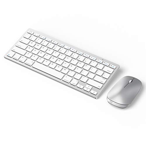 Product Cover OMOTON Bluetooth Keyboard and Mouse for iPad and iPhone (iPadOS 13 / iOS 13 and Above), Compatible with New iPad 10.2, iPad Pro 12.9/11.0, iPad Mini 5, and Other Bluetooth Enabled Devices, Silver