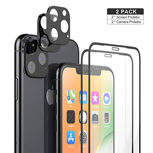 Product Cover 2 Pack iPhone 11 Pro Max Camera Lens Protector + 2 Pack Tempered Glass Full Coverage 3D Glass Screen Protector Film Anti-Scratch,Anti-Fingerprint,Ultra Thin Protection for iPhone 11 Pro Max 6.5''