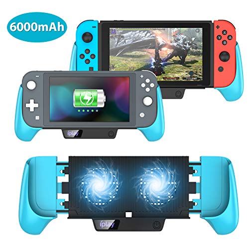 Product Cover Charging GripStand with Cooling Fan for Nintendo Switch/Switch Lite, Protective 6000mAh Battery Charger Support, Silent Double Cooling Fans, Quick Charging Cooling Controller with Kickstand (Blue)