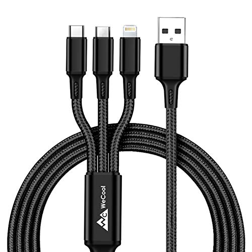 Product Cover WeCool Nylon Braided Multifunction Fast Charging Cable for Android, iOS and Type C Devices, 3 in 1 Charging Cable, 3A, (3 Feet) (Black)