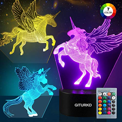 Product Cover Unicorn Toys Night Light - 3D Night Lamp with Three Patterns Remote Control & Smart Touch+16 Colors Changing Dimmable, Brithday Gifts for 2 3 4 5 6 7 8 Year Old Boys Girls Unicorn Fans