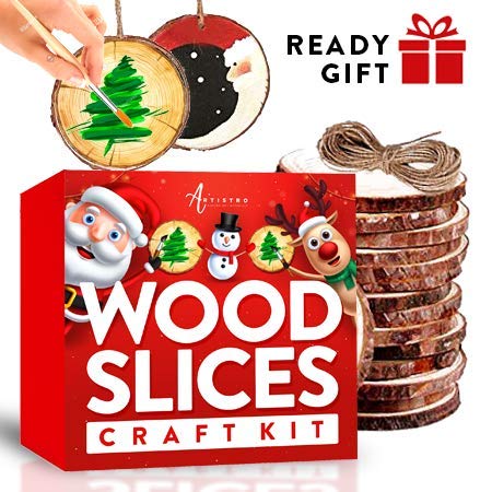 Product Cover Wood Slices Kit, 24 Natural Unfinished Round Wooden Discs, 14 Artistro Acrylic Marker pens, Black Paint, Craft Supplies for Kids & Adults - Art Kit for Christmas Ornaments & DIY, Tree Coaster Circles