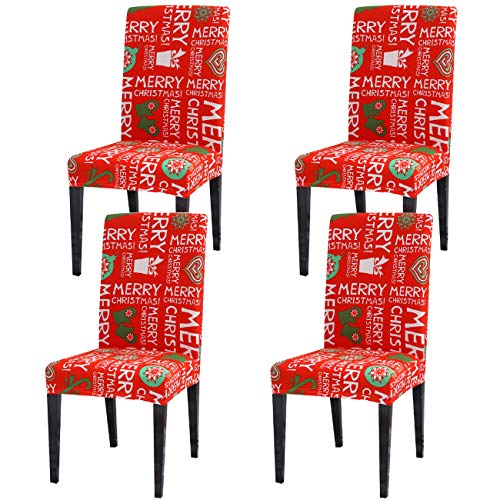 Product Cover Ogrmar 4PCS Stretch Removable Washable Dining Room Chair Protector Slipcovers Christmas Decoration/Home Decor Dining Room Seat Cover (Christmas-A)