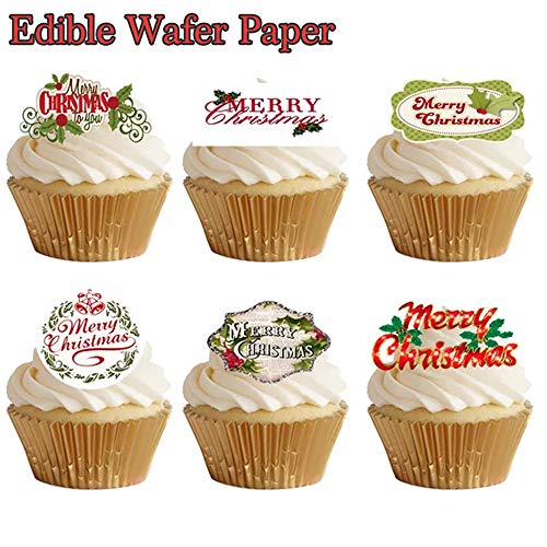 Product Cover 48 Christmas Vintage Stand Up Pre-cut Edible Wafer Paper Cake Toppers Decorations
