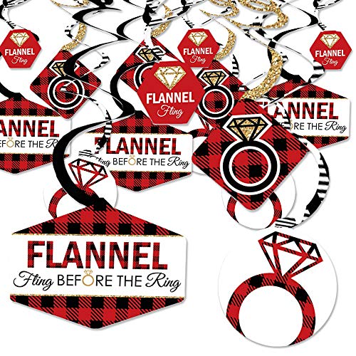 Product Cover Big Dot of Happiness Flannel Fling Before the Ring - Buffalo Plaid Bachelorette Party Hanging Decor - Party Decoration Swirls - Set of 40