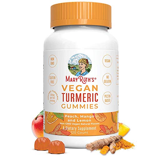 Product Cover Vegan Turmeric Gummies by MaryRuth - Organic Turmeric Curcumin Extract - Anti-inflammatory - Antioxidant - Brain Function - Chewable - Non-GMO - Peach, Mango & Lemon - 250 mg per Serving - 120 Count