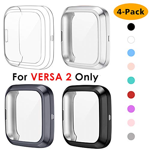 Product Cover NANW 4-Pack Screen Protector Case Compatible with Fitbit Versa 2, TPU Rugged Bumper Case Cover All-Around Protective Plated Bumper Shell Accessories [Scratch-Proof] Compatible with Fitbit Versa 2 Smartwatch
