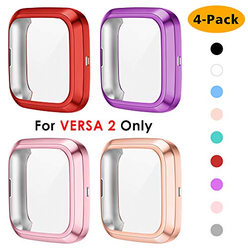 Product Cover NANW 4 Packs Screen Protector Compatible with Fitbit Versa 2, Ultra Slim Soft Full Cover Case Bumper Frame Accessories Compatible with Fitbit Versa 2 Smartwatch
