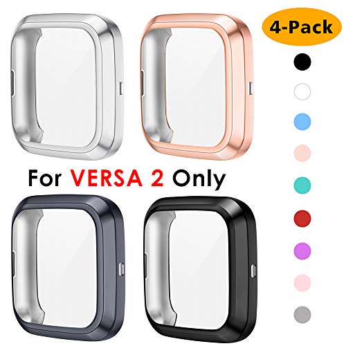 Product Cover NANW 4-Pack Screen Protector Case Compatible with Fitbit Versa 2, TPU Rugged Bumper Case Cover All-Around Protective Plated Bumper Shell Accessories [Scratch-Proof] Compatible with Versa 2 Smartwatch