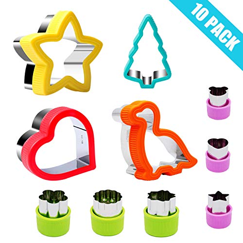 Product Cover Stainless Steel Sandwiches Cutter, Christmas tree & Dinosaur & Heart & Star Shapes Cookie cutter and Vegetable & Fruit Cutters - Food Grade Biscuit Mold Cake Cutter for Kids 10 Pcs