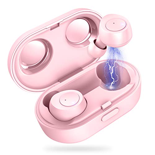 Product Cover ELECDER D10 True Wireless Earbuds Bluetooth 5.0 Headphones in Ear with Microphone, 3D Stereo Sound, Charging Case for Workout, Running (Pink)