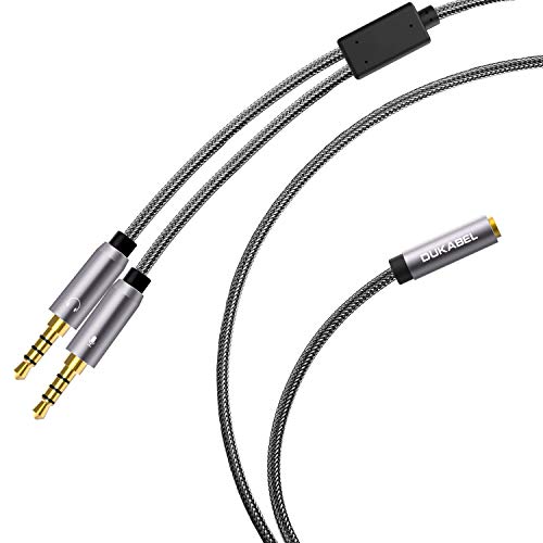 Product Cover Long Headset Splitter Cable (4ft/1.2m), 3-Pole TRS Microphone(Male) & Audio(Male) to Single 4-Pole TRRS (Famle) Jack Headphone Adapter/Crystal-Nylon Braided / 24K Gold Plated / 99.99% 4N OFC