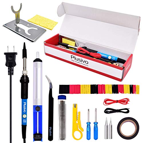 Product Cover Soldering Kit - Soldering Iron 60 W Adjustable Temperature, Mini Soldering Iron Stand, Soldering Iron Tip Set, Desoldering Pump, Tweezers - Soldering Iron Kit for Electronics [110 V, US Plug]