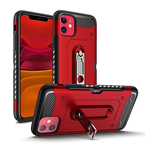 Product Cover Cubevit iPhone 11 Case, Slim Fit Phone Case with Kickstand and Card Holder, [Premium Quality] Rugged Shockproof Anti-Drop Anti-Scratch Protective Dual-Layer Bumper Case Cover 6.1 inch - 2019(Red)