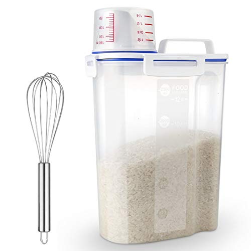 Product Cover Uppetly Rice Airtight Dry Food Storage Containers, BPA Free Plastic Storage Bin Dispenser with Pourable Spout, Measuring cup for Cereal, Flour and Baking Supplies, Include a Stainless Steel Whisk