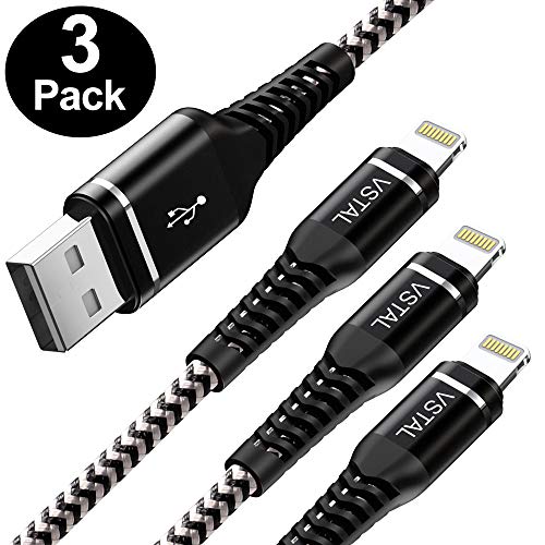 Product Cover 6ft Charger Cord, 3 Pack 6ft MFi Certified Fast Charger Cable,Nylon Braided Cable Compatible with iPhone X/Xs Max/XR /8/8 Plus /7/7 Plus/6/6S/6plus/5s/5c/ 5/iPod/iPad Black Charging Cable