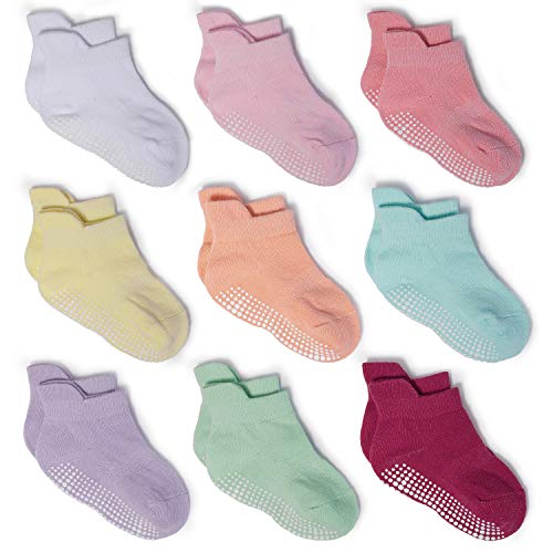 Product Cover Zaples Baby Girls Non Slip Grip Ankle Socks with Anti Skid Soles for Infants Toddlers, Polychrome, 12-36 Months