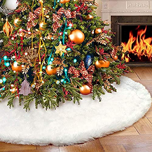 Product Cover YEAHOME Christmas Tree Skirt 48IN White, Soft Faux Fur Tree Skirts Plush Xmas Tree Skirts White Ornaments for Christmas Decoration Party