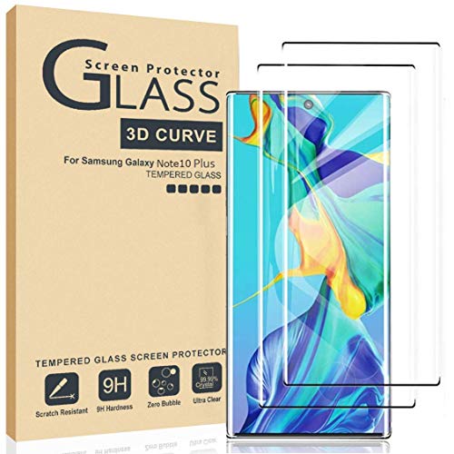 Product Cover AILIBOTE Glass Screen Protector for Samsung Galaxy Note 10 Plus,[2 Pack] 3D Curved Tempered Glass, Dot Matrix with Easy Installation Tray, Case Friendly